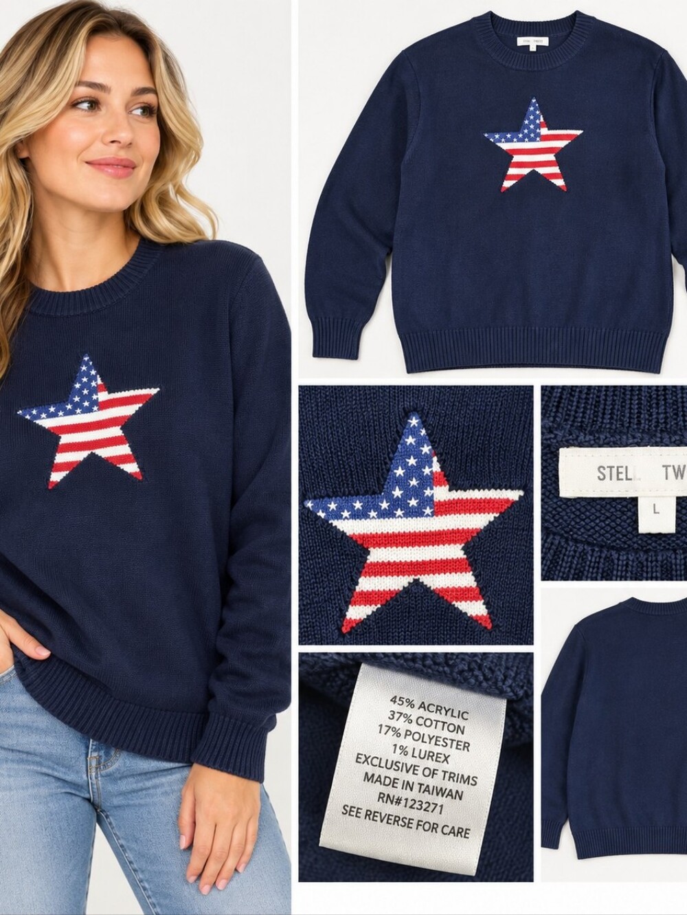 Stella Tweed Navy Blue Star Sweater 🇺🇲